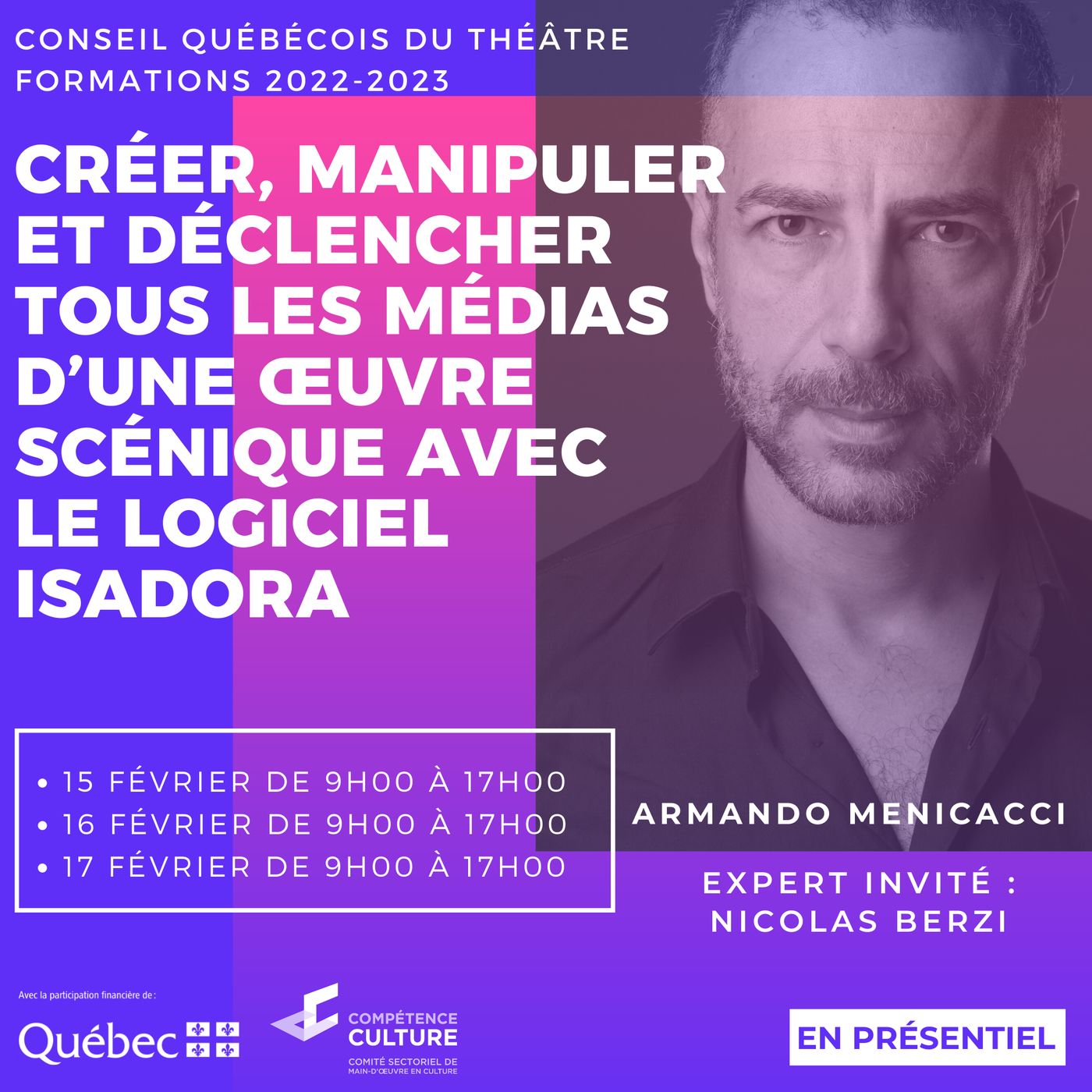Formation avec le CQT « Isadora  :  Créer, manipuler et déclencher tous les médias d’une oeuvre » et (Hiver 2023)